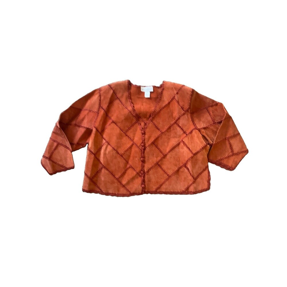 Vintage Jon Lawrence Leather Patch Work Jacket 3x Rust Orange Boho Peasant